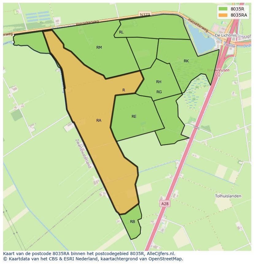 Afbeelding van het postcodegebied 8035 RA op de kaart.