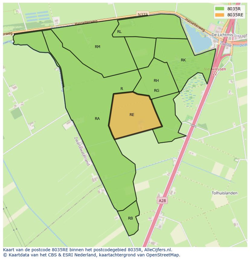 Afbeelding van het postcodegebied 8035 RE op de kaart.