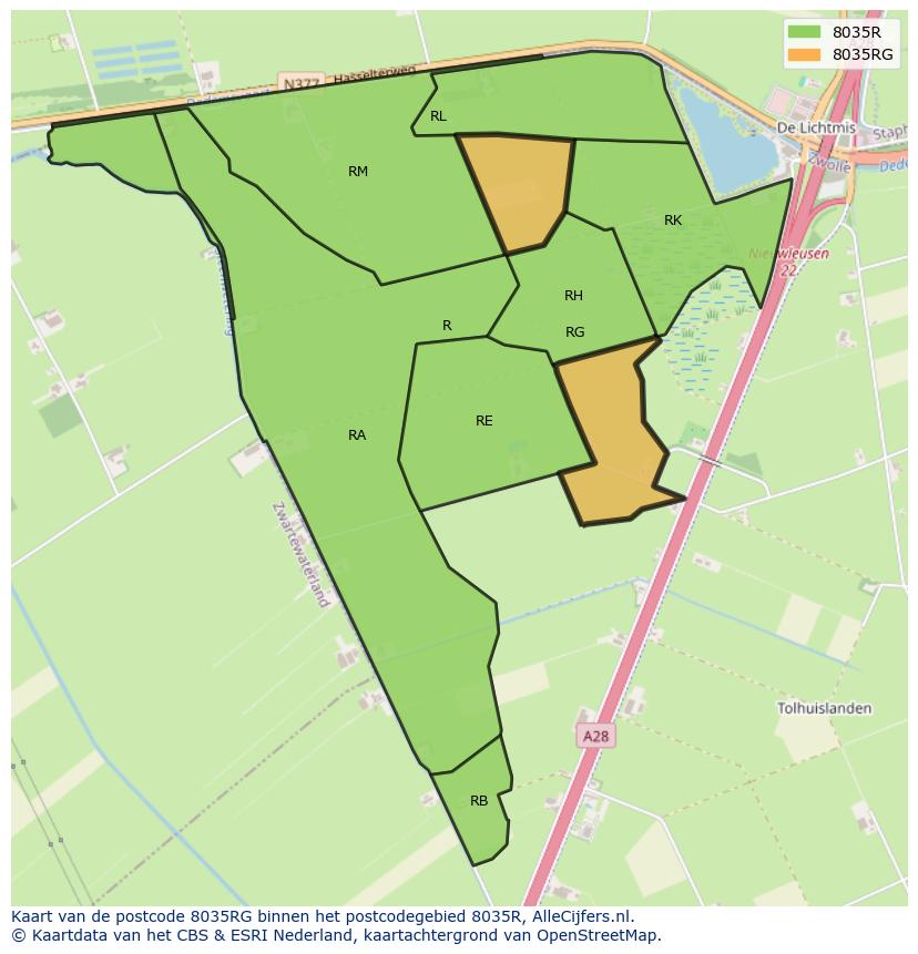 Afbeelding van het postcodegebied 8035 RG op de kaart.