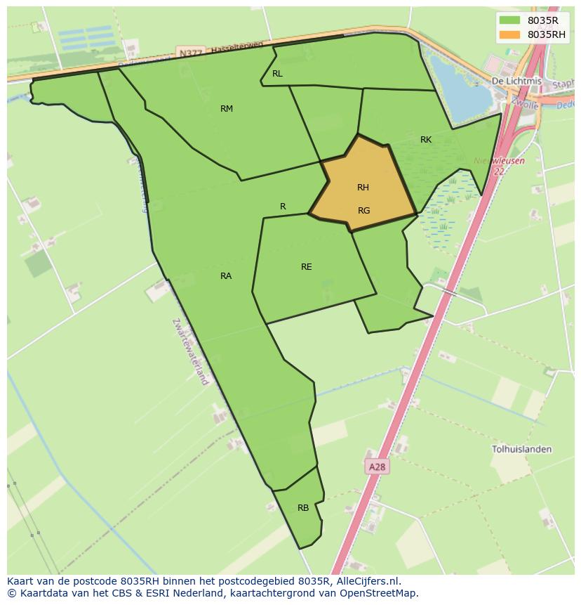 Afbeelding van het postcodegebied 8035 RH op de kaart.