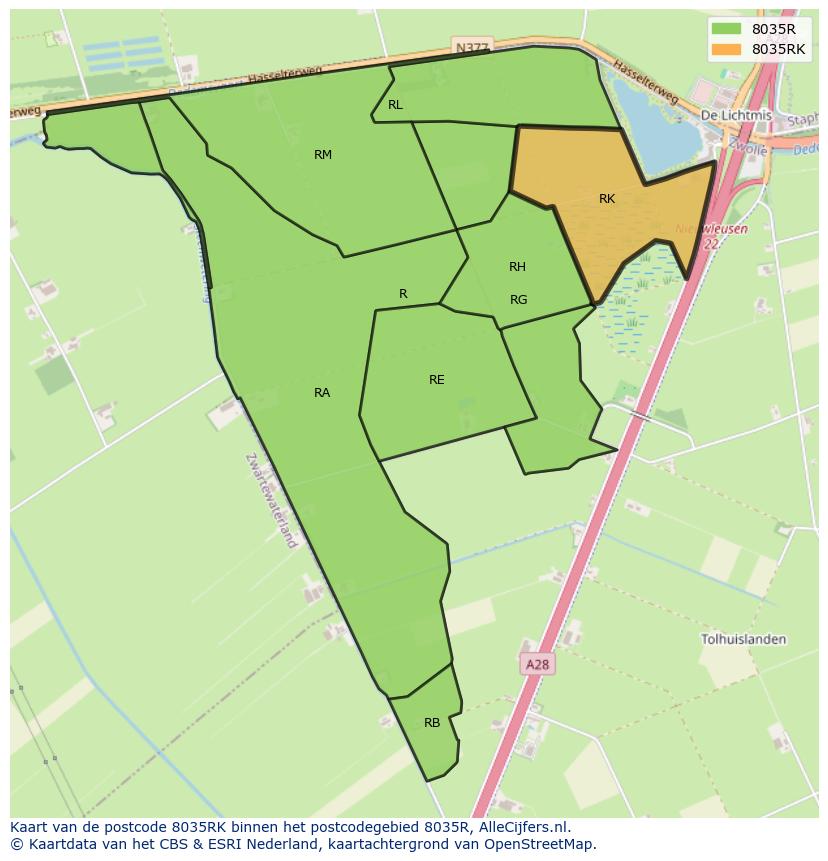 Afbeelding van het postcodegebied 8035 RK op de kaart.