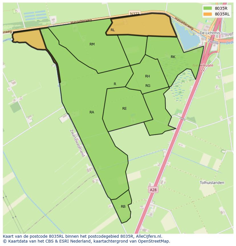 Afbeelding van het postcodegebied 8035 RL op de kaart.