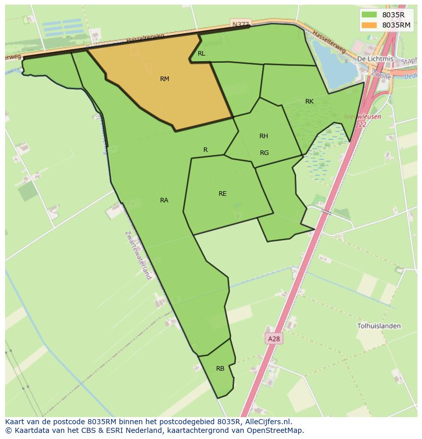 Afbeelding van het postcodegebied 8035 RM op de kaart.