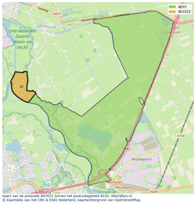 Afbeelding van het postcodegebied 8035 ZZ op de kaart.