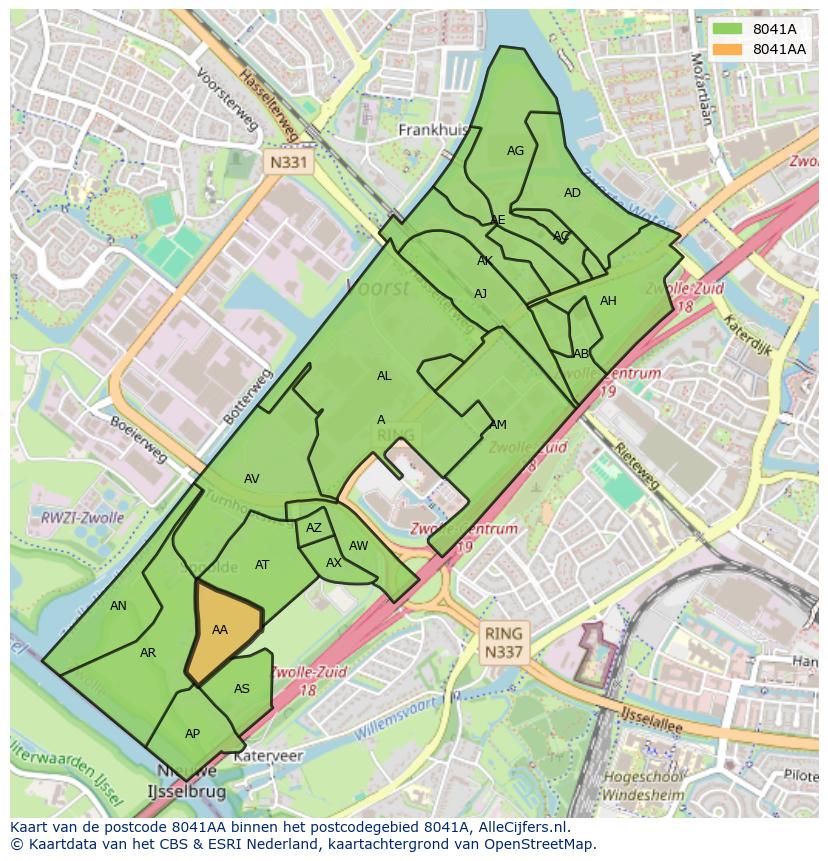 Afbeelding van het postcodegebied 8041 AA op de kaart.