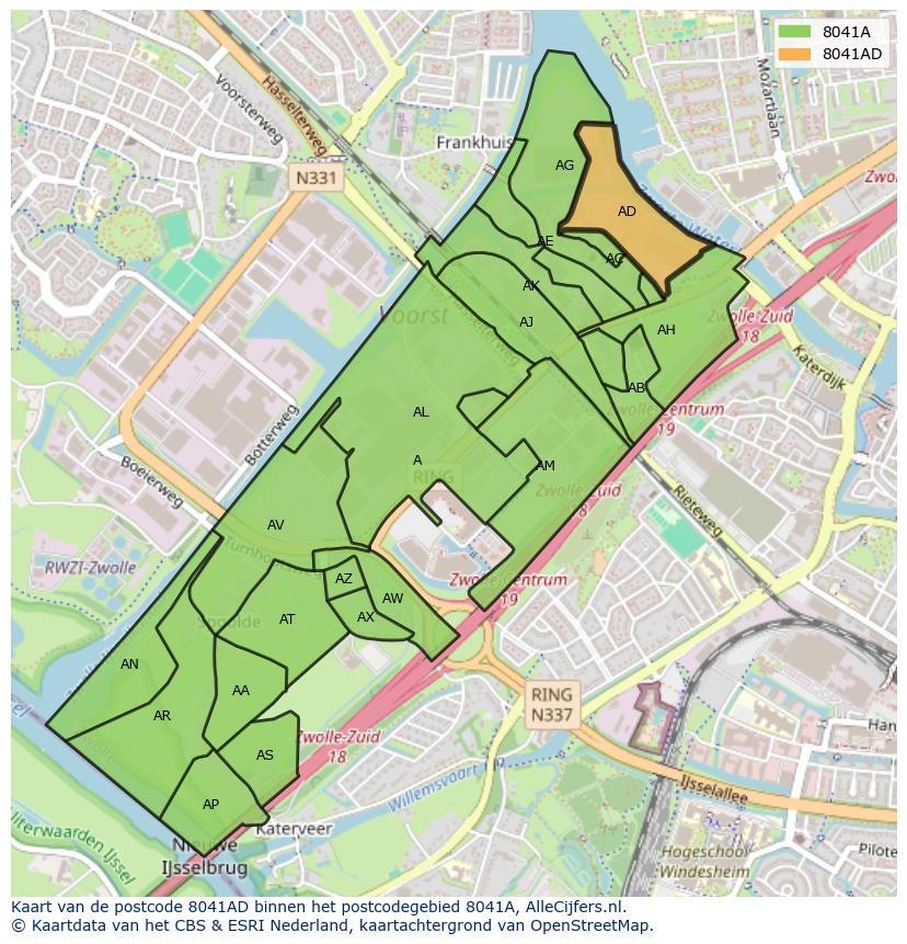 Afbeelding van het postcodegebied 8041 AD op de kaart.