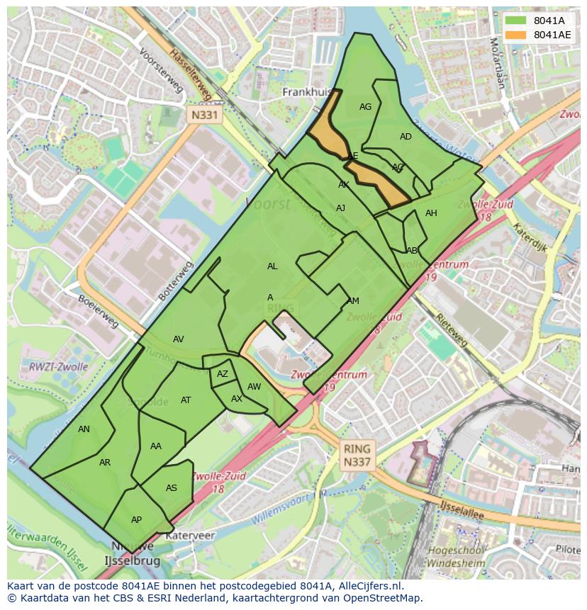 Afbeelding van het postcodegebied 8041 AE op de kaart.