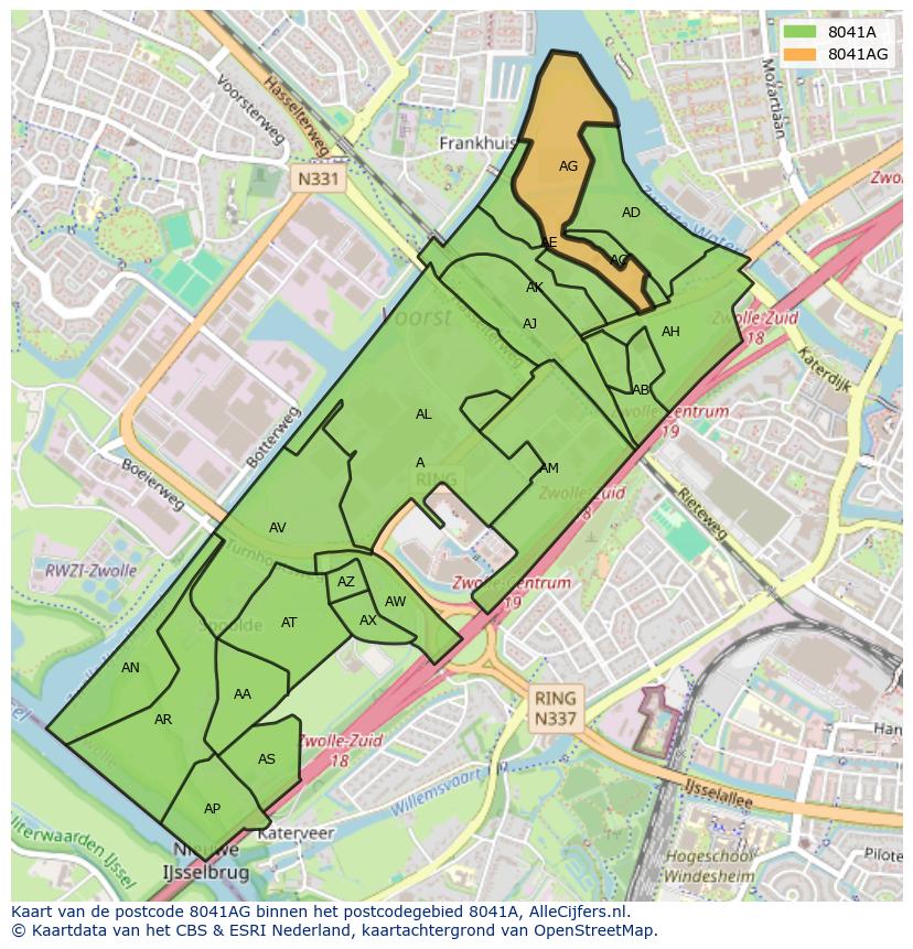 Afbeelding van het postcodegebied 8041 AG op de kaart.