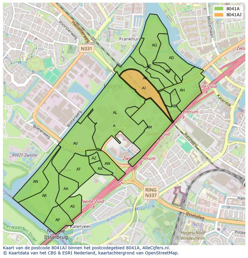 Afbeelding van het postcodegebied 8041 AJ op de kaart.