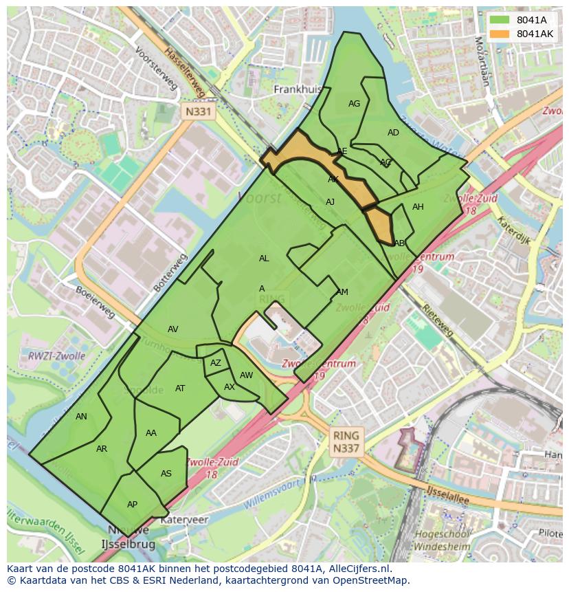 Afbeelding van het postcodegebied 8041 AK op de kaart.