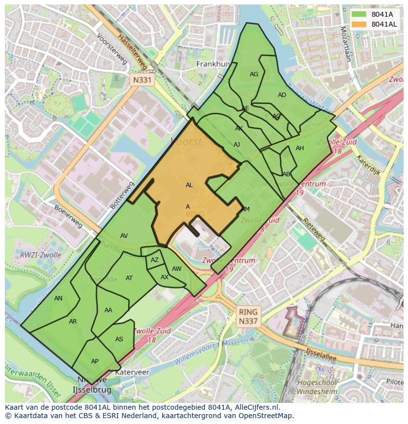 Afbeelding van het postcodegebied 8041 AL op de kaart.