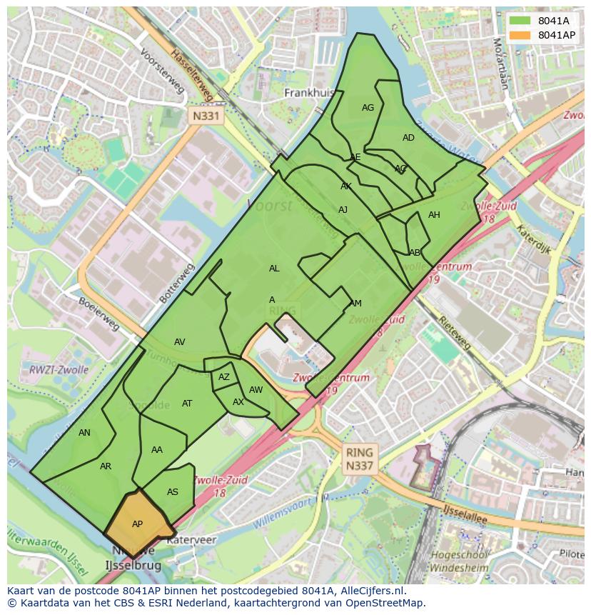 Afbeelding van het postcodegebied 8041 AP op de kaart.