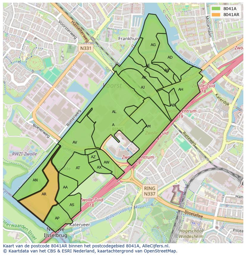 Afbeelding van het postcodegebied 8041 AR op de kaart.