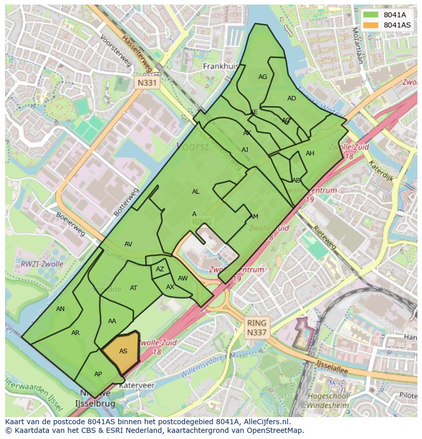 Afbeelding van het postcodegebied 8041 AS op de kaart.
