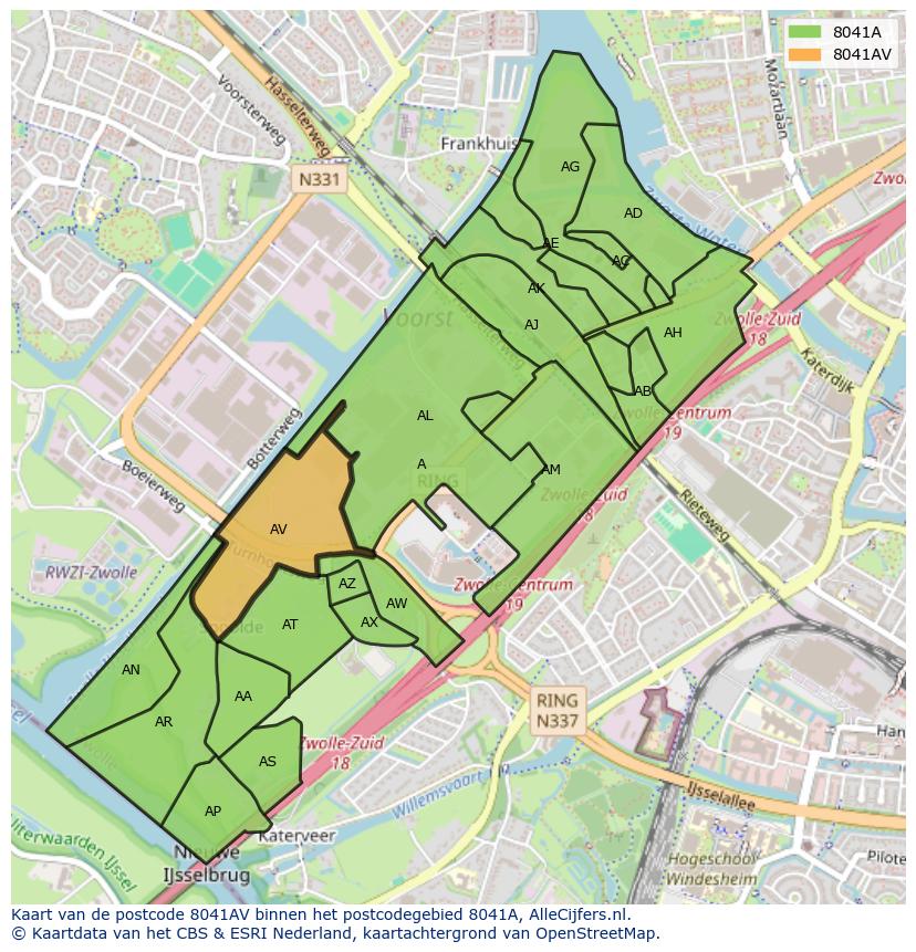 Afbeelding van het postcodegebied 8041 AV op de kaart.