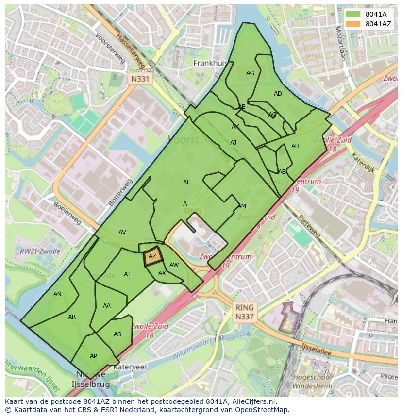 Afbeelding van het postcodegebied 8041 AZ op de kaart.