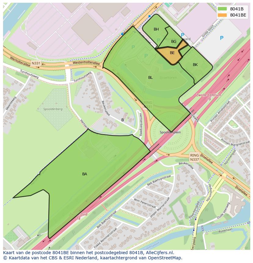 Afbeelding van het postcodegebied 8041 BE op de kaart.