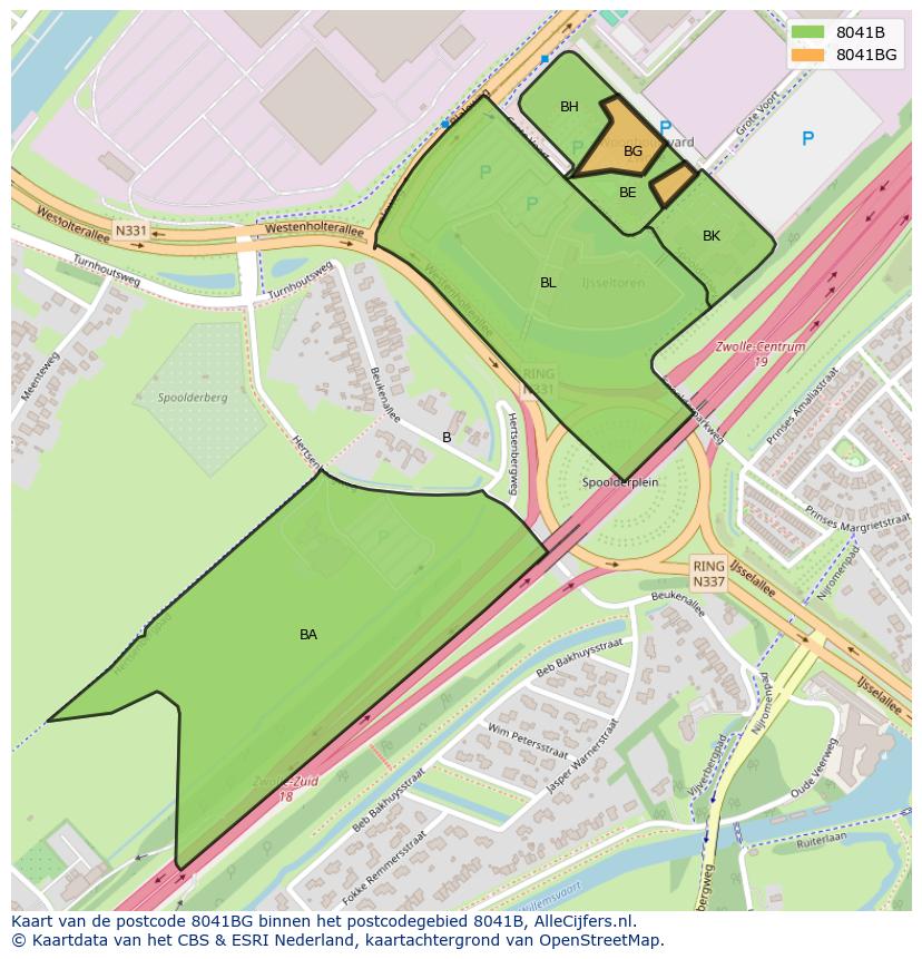Afbeelding van het postcodegebied 8041 BG op de kaart.