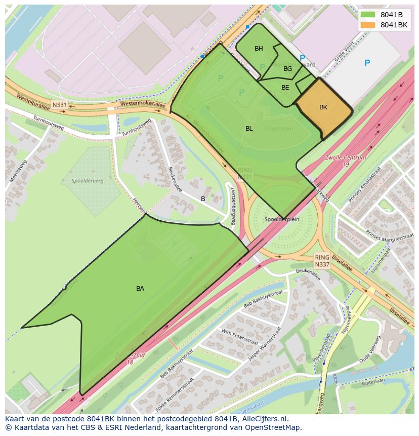 Afbeelding van het postcodegebied 8041 BK op de kaart.