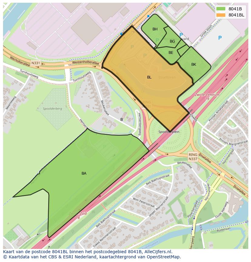 Afbeelding van het postcodegebied 8041 BL op de kaart.