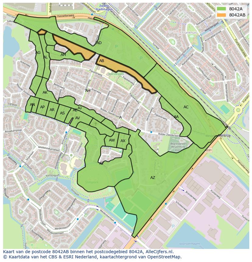 Afbeelding van het postcodegebied 8042 AB op de kaart.