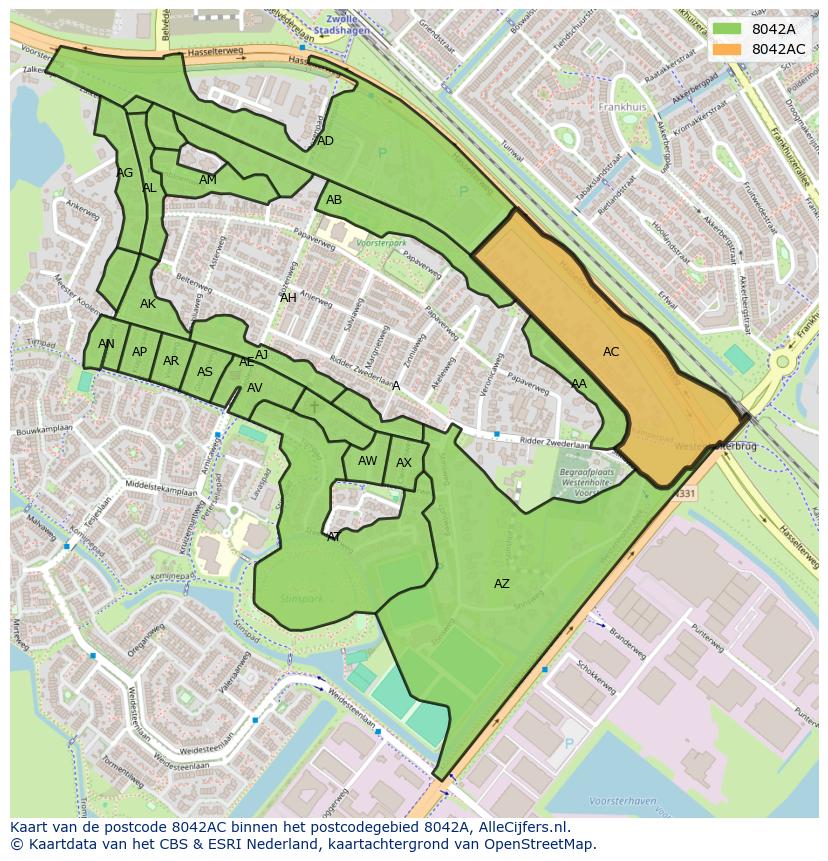 Afbeelding van het postcodegebied 8042 AC op de kaart.