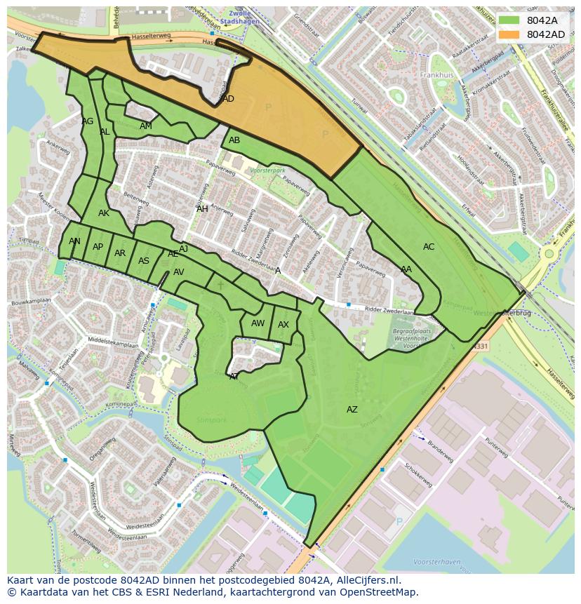 Afbeelding van het postcodegebied 8042 AD op de kaart.