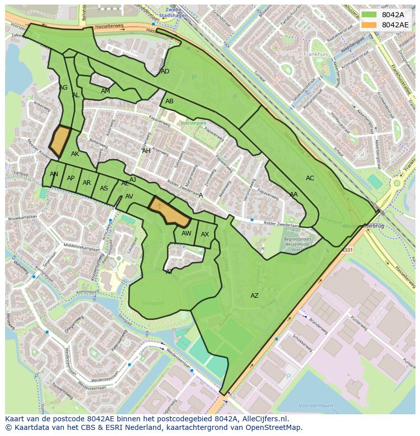 Afbeelding van het postcodegebied 8042 AE op de kaart.
