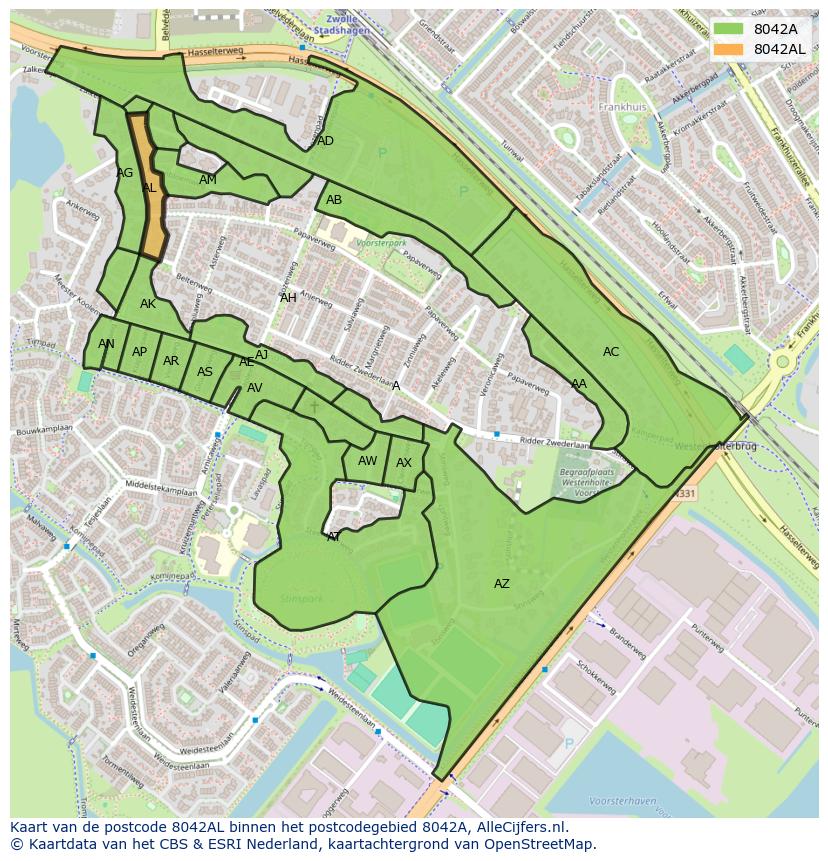 Afbeelding van het postcodegebied 8042 AL op de kaart.