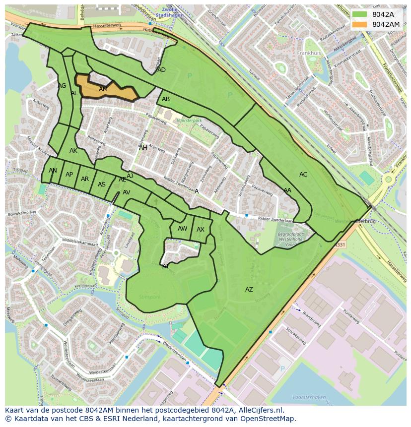Afbeelding van het postcodegebied 8042 AM op de kaart.