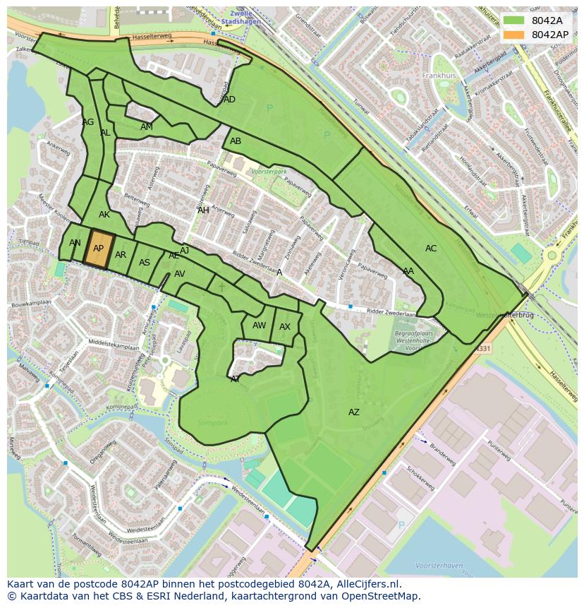 Afbeelding van het postcodegebied 8042 AP op de kaart.