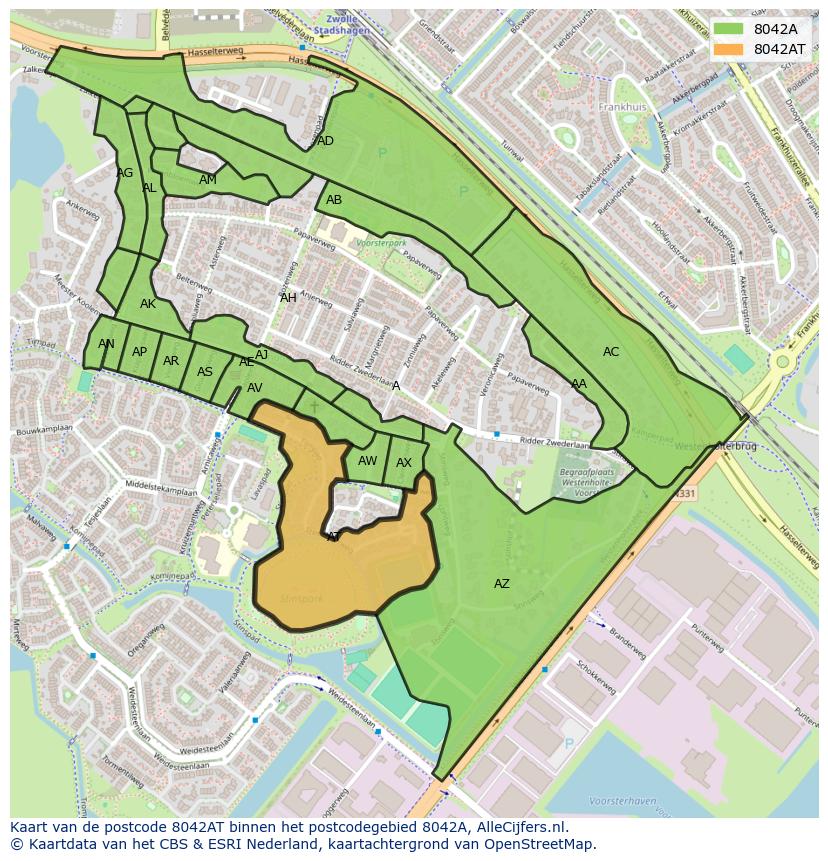 Afbeelding van het postcodegebied 8042 AT op de kaart.