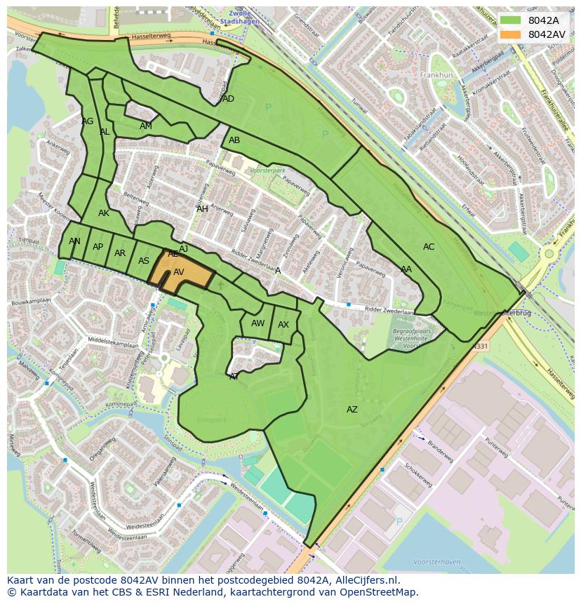 Afbeelding van het postcodegebied 8042 AV op de kaart.