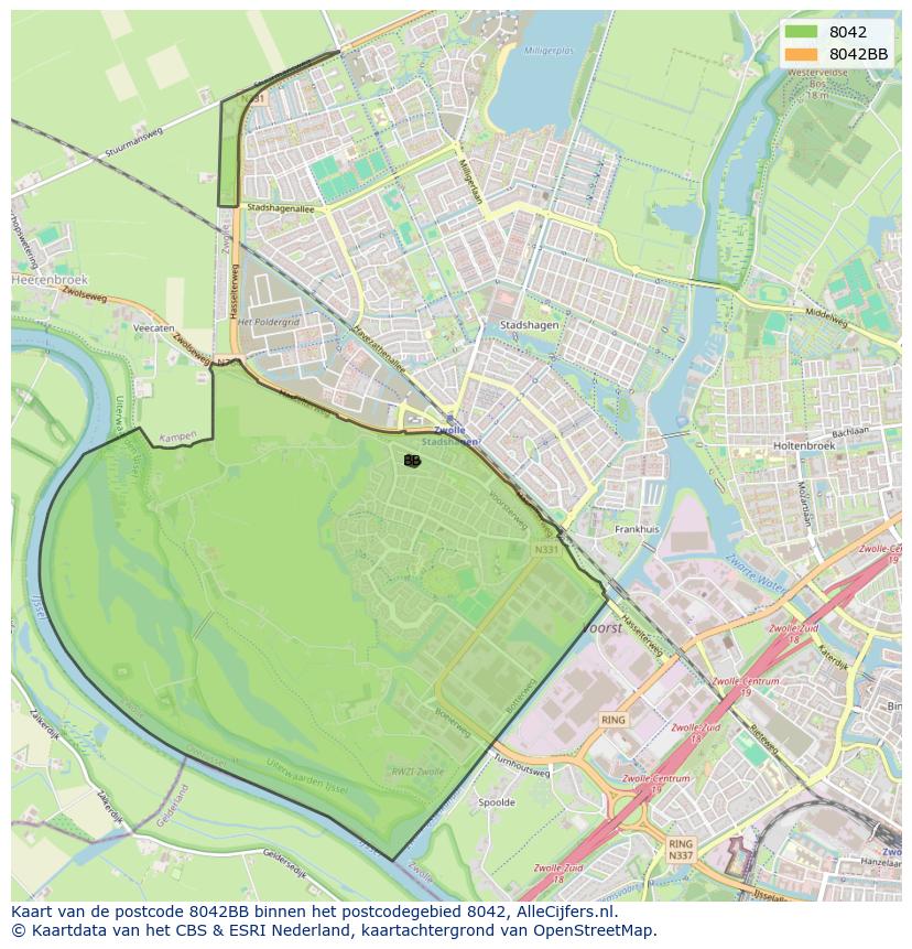 Afbeelding van het postcodegebied 8042 BB op de kaart.