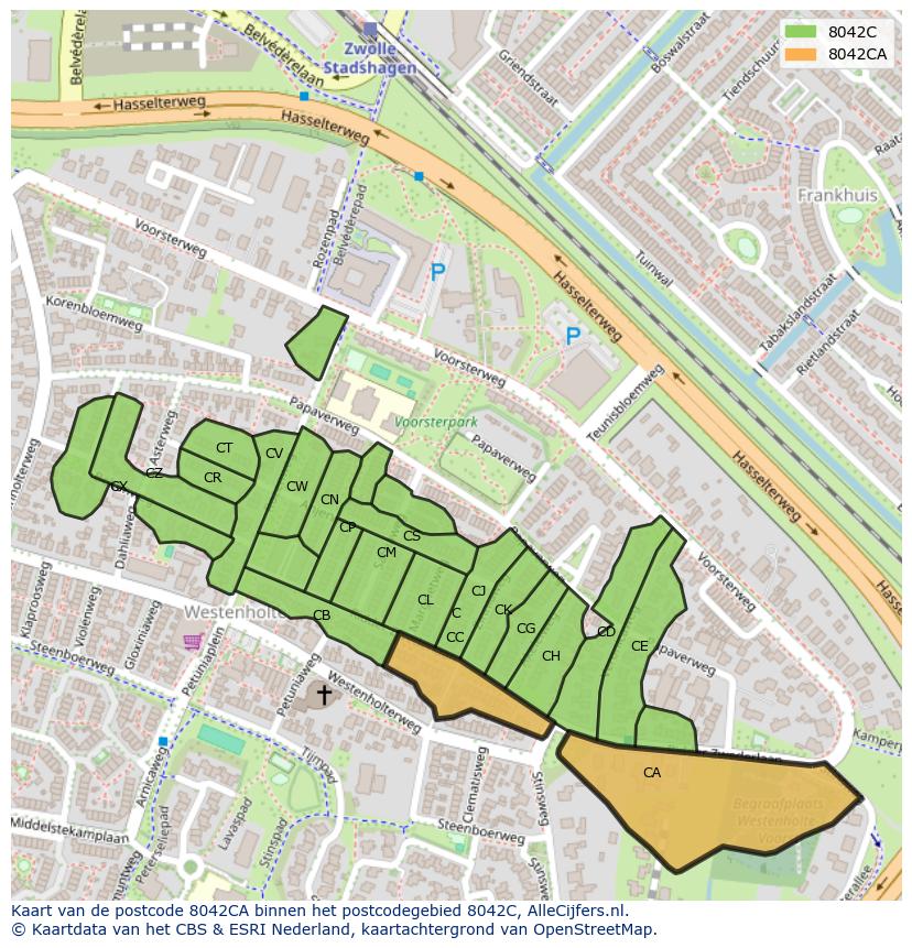 Afbeelding van het postcodegebied 8042 CA op de kaart.