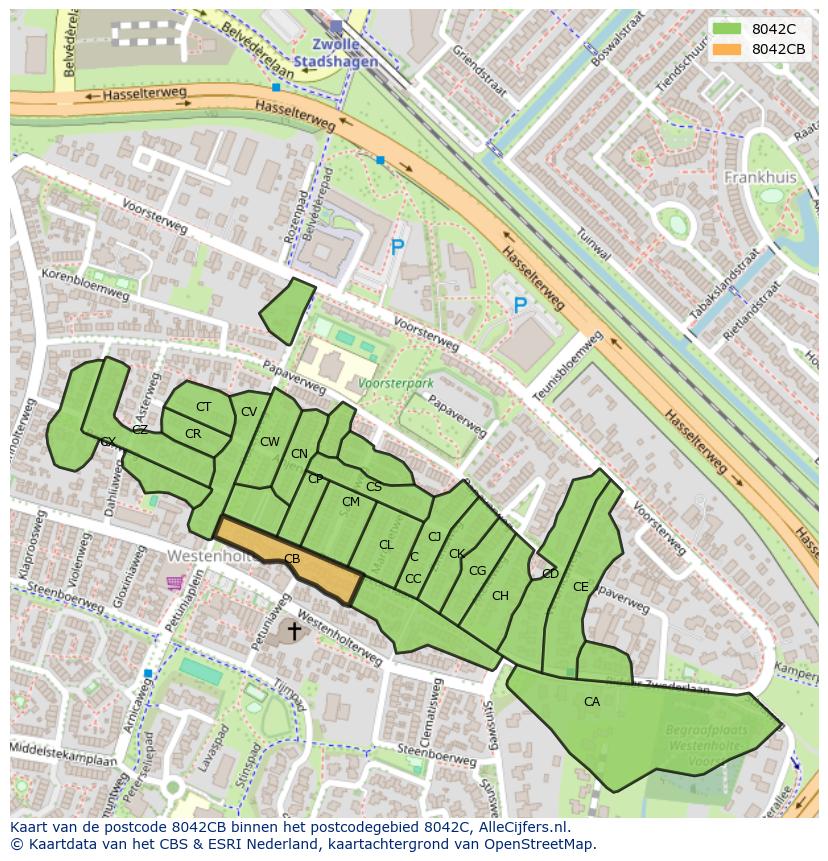 Afbeelding van het postcodegebied 8042 CB op de kaart.