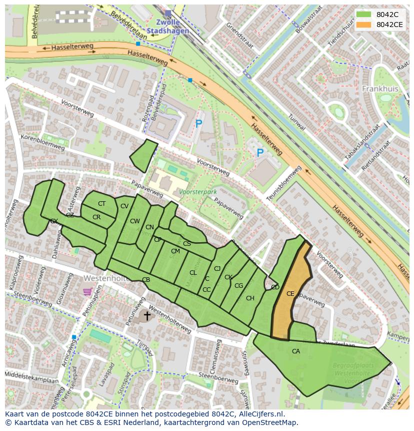 Afbeelding van het postcodegebied 8042 CE op de kaart.