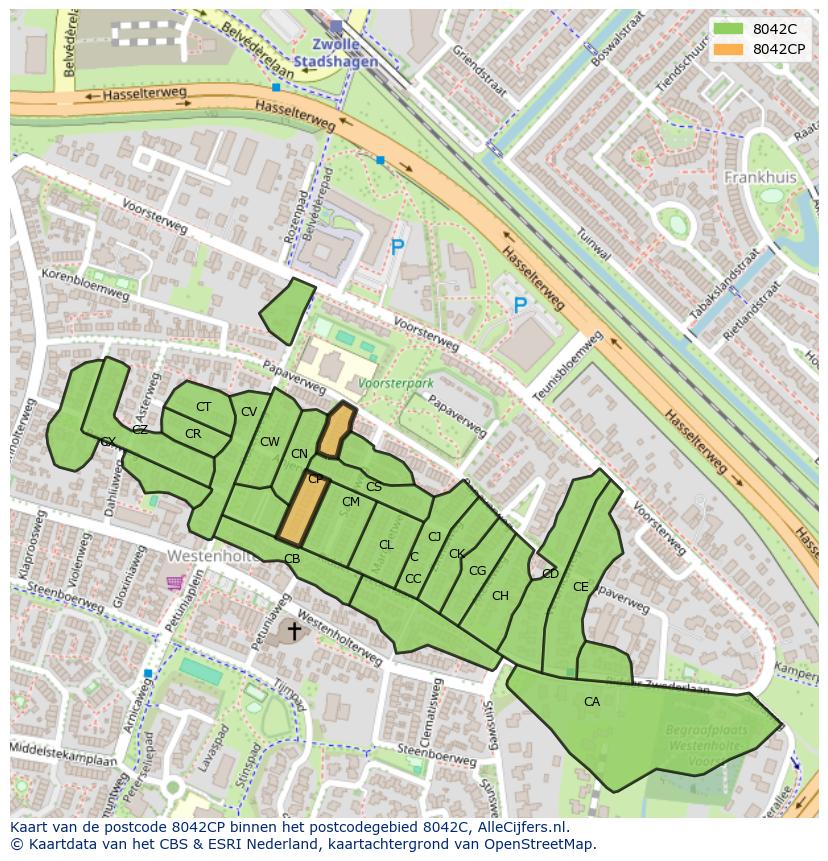 Afbeelding van het postcodegebied 8042 CP op de kaart.