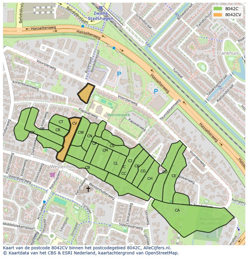 Afbeelding van het postcodegebied 8042 CV op de kaart.