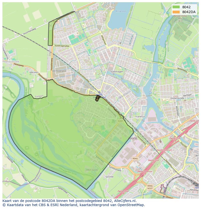 Afbeelding van het postcodegebied 8042 DA op de kaart.