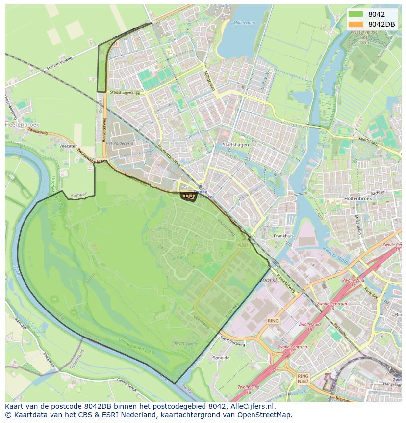 Afbeelding van het postcodegebied 8042 DB op de kaart.