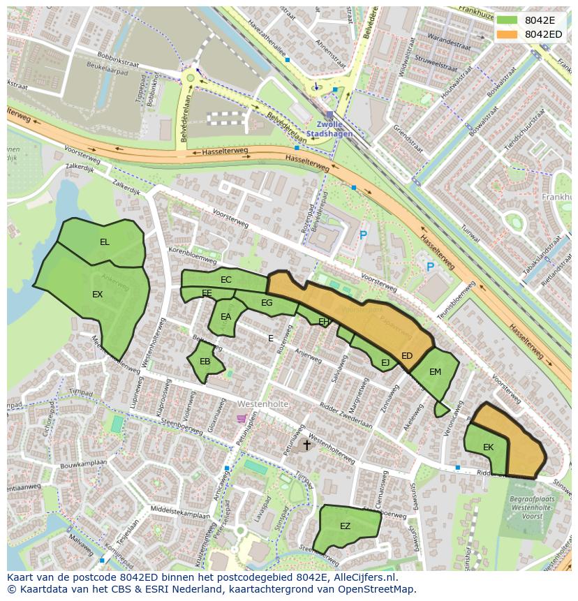 Afbeelding van het postcodegebied 8042 ED op de kaart.