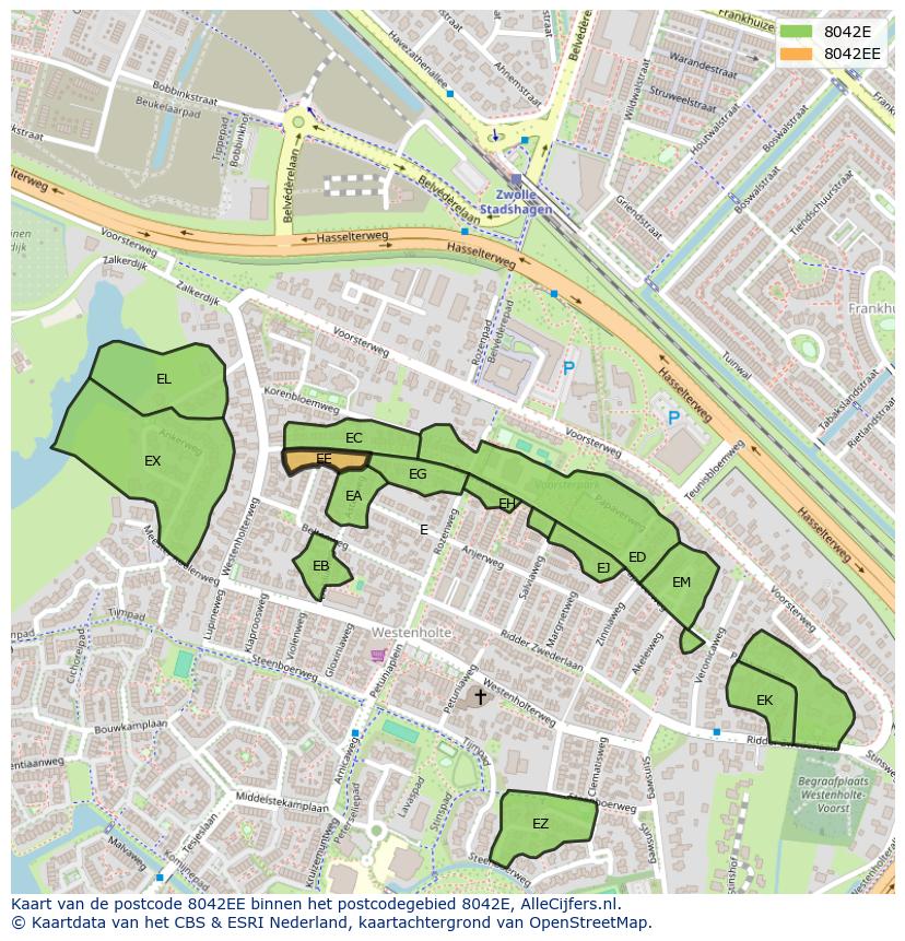 Afbeelding van het postcodegebied 8042 EE op de kaart.