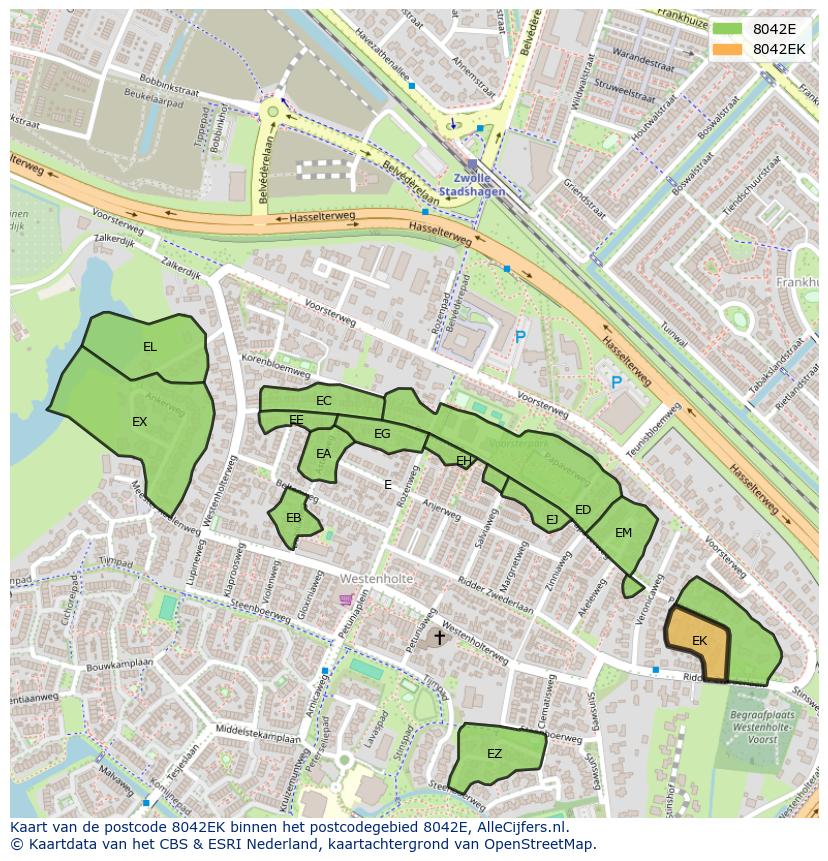 Afbeelding van het postcodegebied 8042 EK op de kaart.