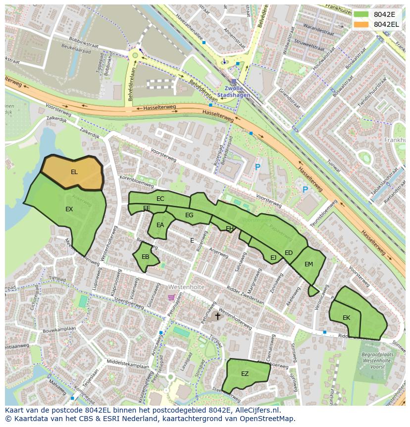 Afbeelding van het postcodegebied 8042 EL op de kaart.