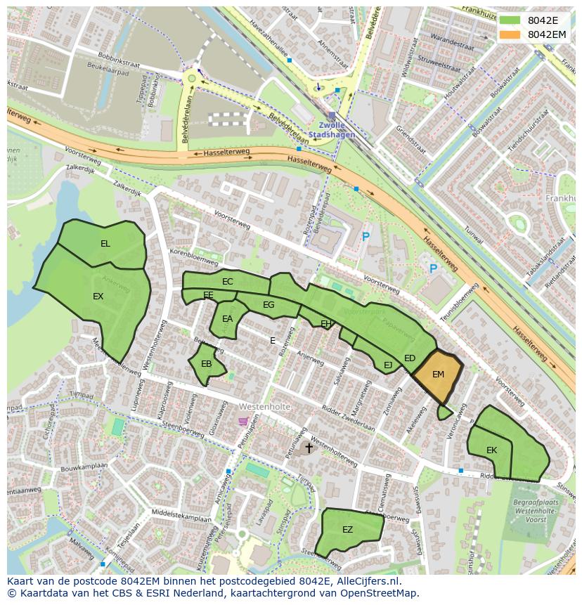 Afbeelding van het postcodegebied 8042 EM op de kaart.