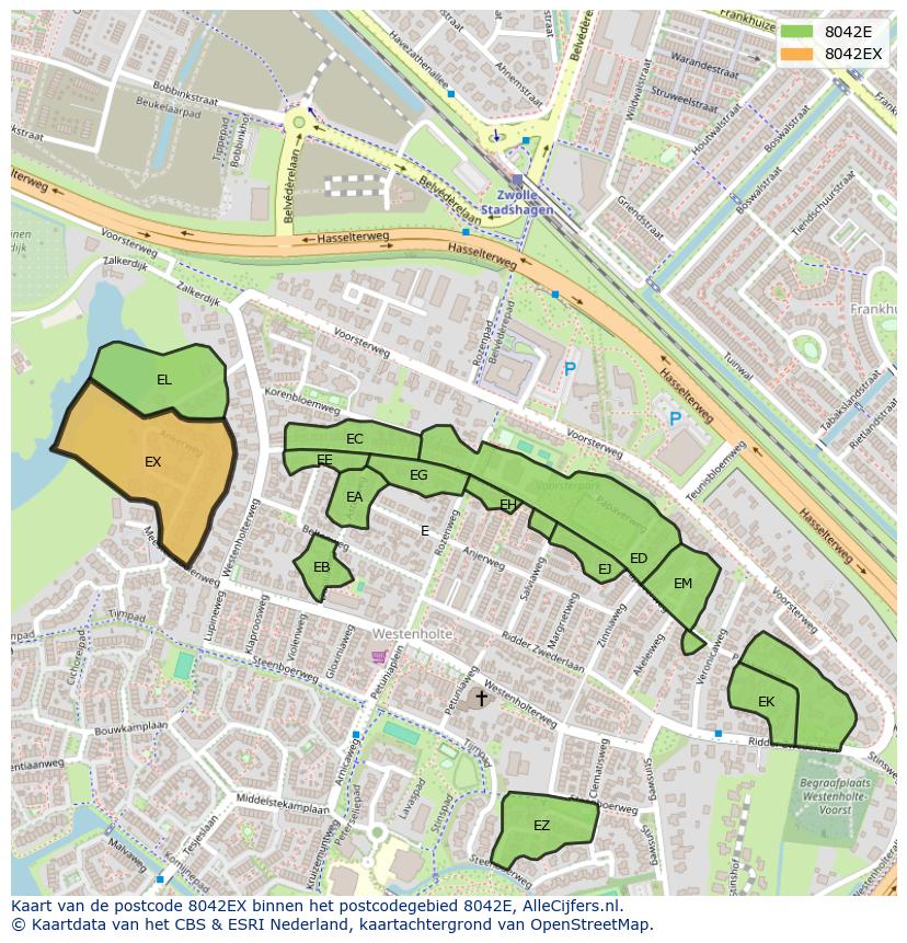 Afbeelding van het postcodegebied 8042 EX op de kaart.