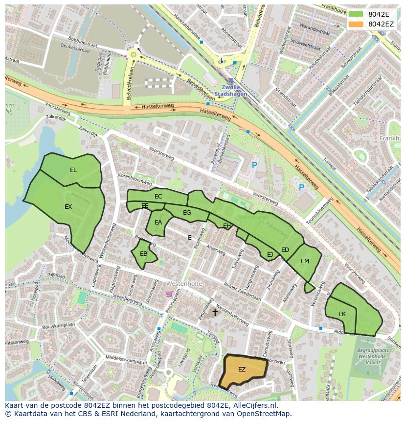 Afbeelding van het postcodegebied 8042 EZ op de kaart.