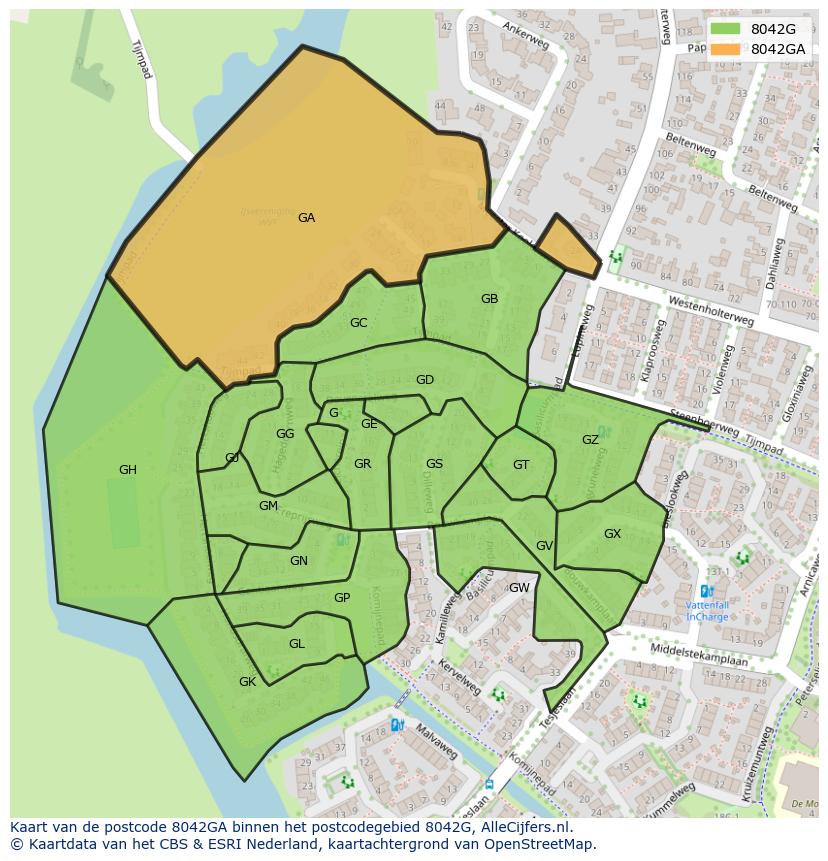 Afbeelding van het postcodegebied 8042 GA op de kaart.