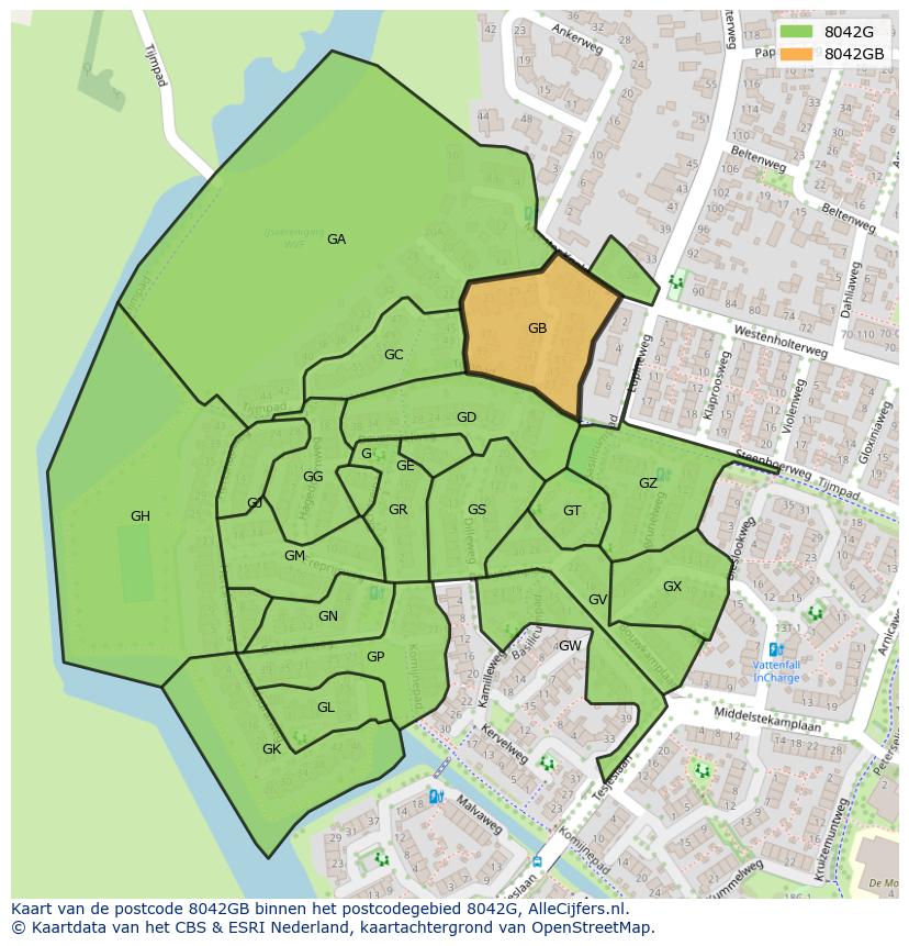 Afbeelding van het postcodegebied 8042 GB op de kaart.